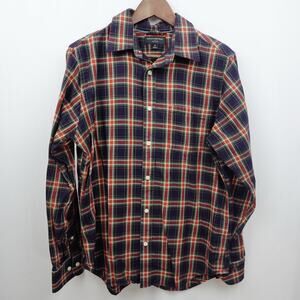 Banana‎ Republic Soft Wash Shirt Sz M Red Navy Herringbone Irvine Western Preppy
